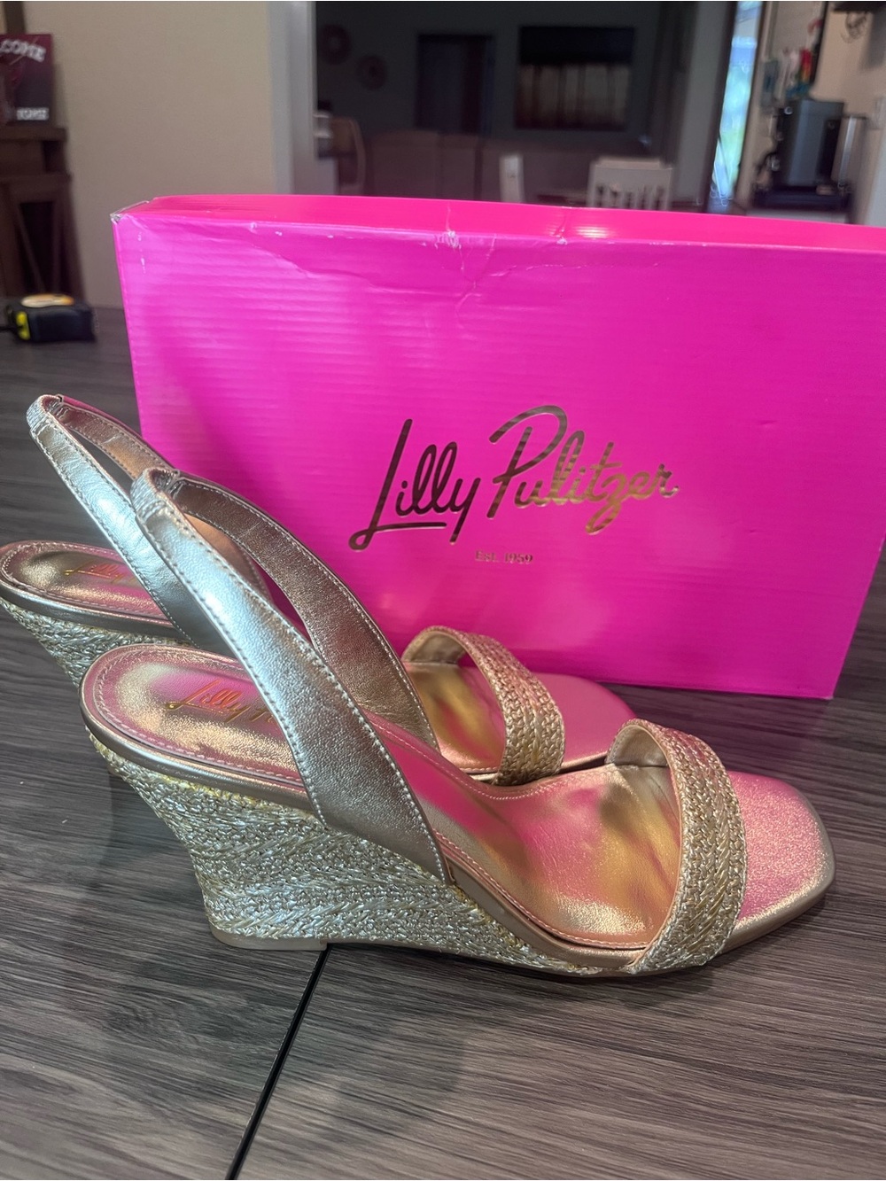 Lilly Pulitzer Metallic Gold Wedge Sandals